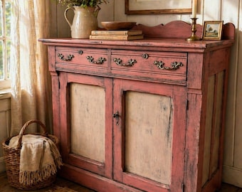 Hand-Painted Vintage Buffet/Sideboard-Farmhouse French Country Cabinet.