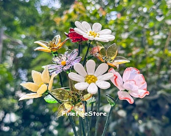 Glass Birth Flowers,Birthday gift,Glass Birth Month Flower,Daisy,Aster,Poppy,lily of the valley,Larkspur,Month flower gift,Glass Figurine