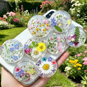 Handmade Real Forget Me Not Resin Phone Grip, Pressed Baby's Breath Daisy Magnetic Holder Base For Kindle, Fern Leaf Narcissus Stand Gift