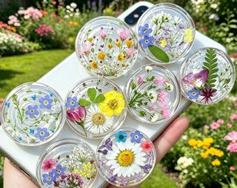 Handmade Real Forget Me Not Resin Phone Grip, Pressed Baby's Breath Daisy Magnetic Holder Base For Kindle, Fern Leaf Narcissus Stand Gift