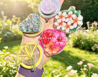 Flower Resin Grip For Kindle, Flower Magnetic Gold Base, Solid Colour Folding Stand, Phone Charming Gift
