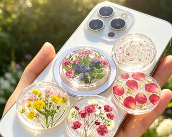 Handmade Real Forget Me Not Resin Phone Grip, Pressed Baby's Breath Daisy Magnetic Holder Base For Kindle, Fern Leaf Narcissus Stand Gift