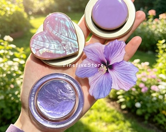 Flower Resin Phone Grip, Purple Magnetic Holder Base For Kindle, Narcissus Stand Gift
