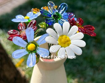 Handmade Glass Flower Bouquet, Colorful Floral Arrangement