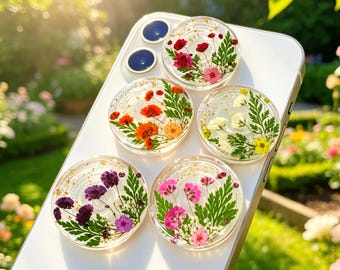 Handmade Real Forget Me Not Resin Phone Grip, Pressed Baby's Breath Daisy Magnetic Holder Base For Kindle, Fern Leaf Narcissus Stand Gift