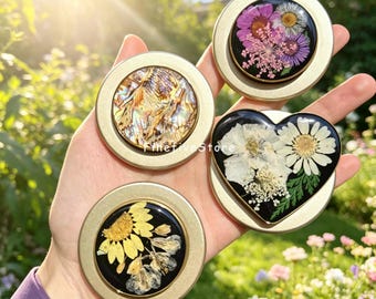 Handmade Real Daisy  Resin Phone Grip, Pressed Lace Floral Magnetic Holder Base For Kindle, Fern Leaf Narcissus Stand Gift
