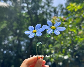 Handmade Glass Daisy Flower Bouquet, Blue Floral Gift