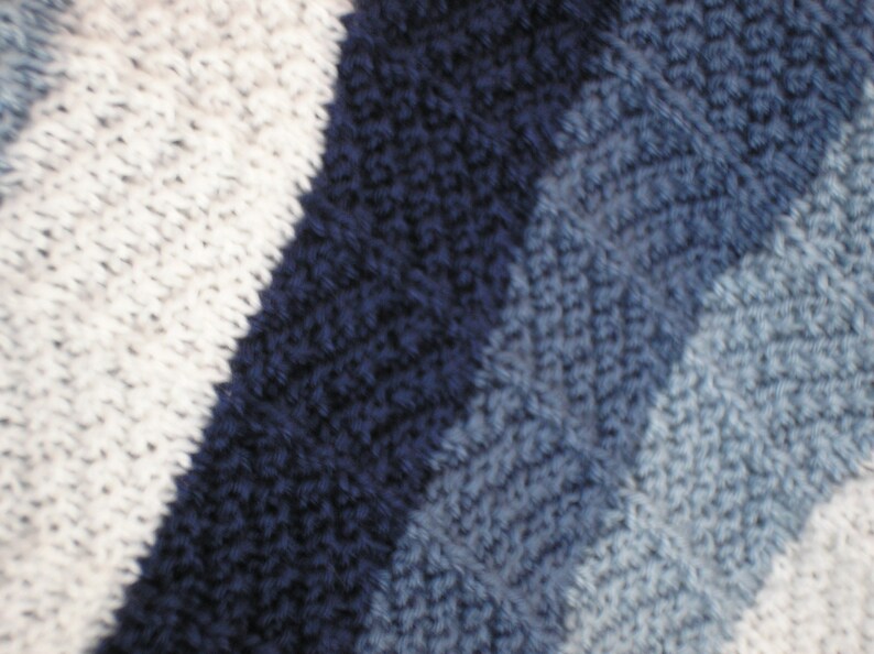 Knitted Afghan in Three Blues and White image 5