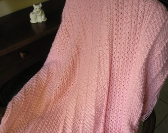 Knitted Afghan Pattern - Soft Pink with Ripples and Mock Cable, PDF