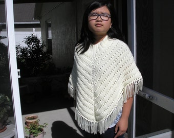 Knitted Poncho, Junior Girl - Off White