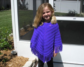 Knitted Poncho, Girls Large - Iris