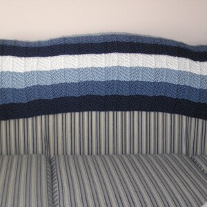 Knitted Afghan in Three Blues and White image 3