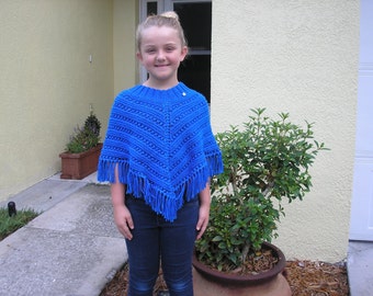 Knitted Poncho, Girls Medium - Royal Blue