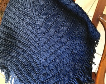 Knitted Ladies Poncho in Navy