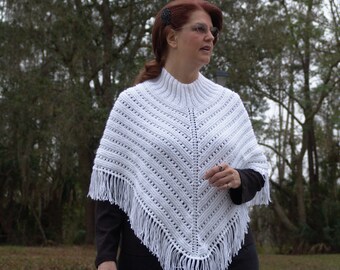 Knitted Ladies Poncho in White