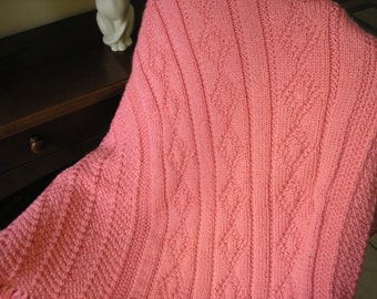 Knitted Afghan - Ripples & Diamonds in Strawberry