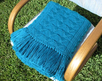Knitted Afghan - Cable & Chevrons - Teal Tourmaline