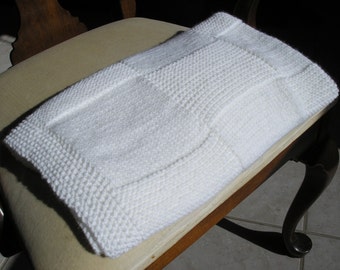 Knitted Baby Blanket - White Patchwork Design