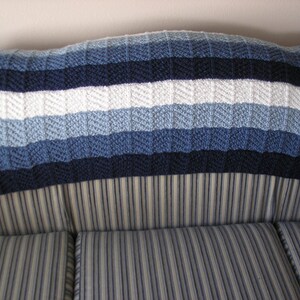 Knitted Afghan in Three Blues and White image 4