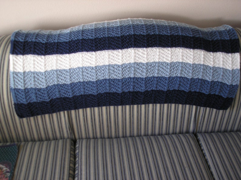 Knitted Afghan in Three Blues and White image 4