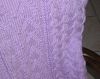 Knitted Afghan - Orchid with Cable and Garter Stitches