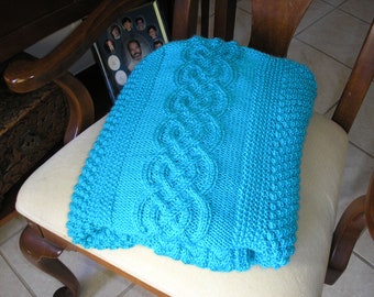 Knitted Afghan - Aqua