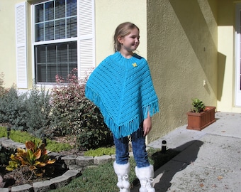 Knitted Poncho, Girls Large - Mint Blue