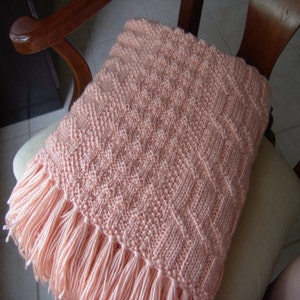 Knitted Afghan Pattern - Pastel Peach with Angles & Seed Stitch, PDF