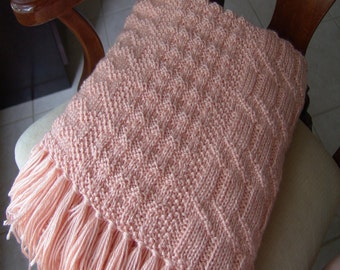 Knitted Afghan Pattern - Pastel Peach with Angles & Seed Stitch, PDF