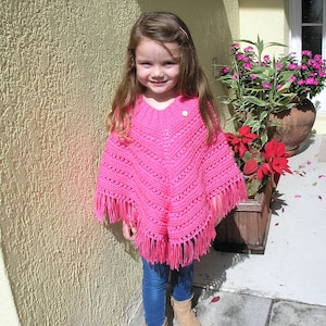 Knitted Poncho, Girls Medium - Bright Pink