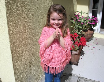 Knitted Poncho Girls Medium - Strawberry