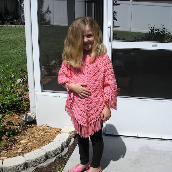 Knitted Poncho, Girls Large - Strawberry Pink