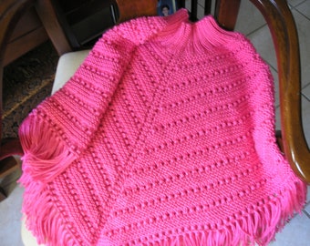 Knitted Poncho, Junior Girl - Bright Pink