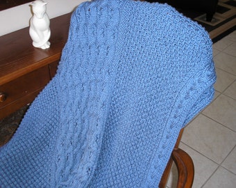 Knitted Afghan in Country Blue