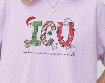 ICU Christmas Shirt, Intensive Care Unit Candy Cane Shirt, Holiday Xmas Nurse Gift, Christmas ICU Staff Shirt, Retro Care Nurse Tee, S291