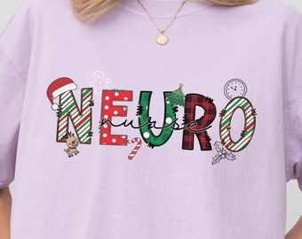 Maglietta natalizia Neuro, maglietta a forma di bastoncino di zucchero Neurologia, maglietta natalizia per infermieri Neuro, regalo di Natale per gli amanti del cervello, simpatica maglietta Neuro, S282
