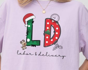 LD Christmas Shirt, Labor Delivery Candy Cane Letters Tee, Holiday Birth Nurse Gift, Cute LD Nurse Xmas Shirt, Labor Nurse  Tee, S296