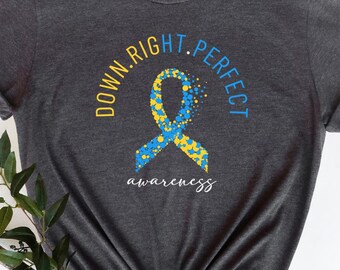 Down Syndrome Shirt, Down Syndrome Awareness Shirt, Inspirational Shirt, Down Syndrome Month, Down Right Perfect Tee, Extra Chromosome, T038