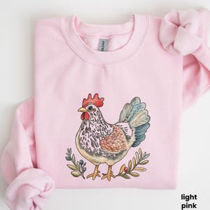 Sweater met bloemenprint kippentuin, shirt van de kippenboerderij, schattige rustieke boerderij met ronde hals, bloemen grafische top, retro boer cadeau-shirt, U606