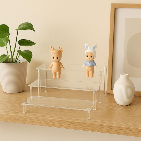 Acrylic Display Stand, Clear Display Riser Rack, 1-5 Tier Shelf for Cupcakes, Perfume, Dolls, Figurines, Collectibles, Countertop Organizer