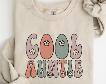 Cooles Tante Sweatshirt, Groovy Tante Shirt, Vintage Tante Geschenk, Retro Rundhalsausschnitt mit Blumenmuster, trendiges Tante Ästhetik-Sweatshirt, süße Tante T-Shirt, U407