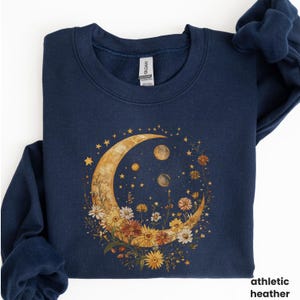 Boho Moon Sweatshirt, Celestial Floral Crewneck, Sun and Moon Pullover, Lunar Phase Sweatshirt, Witchy Aesthetic Gift, Mystical Hoodie, U456