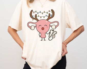 Reindeer Speculum Nurse Shirt, Funny OB GYN Christmas Tee, Uterus Lights Medical Humor, Women’s Healthcare Holiday Gift, S345