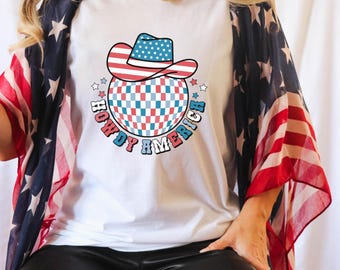 Howdy American shirt, vintage western shirt, Stars and Stripes shirt, USA patriottisch shirt, 4 juli shirt, countrymuziek T-shirt, T146