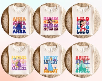 Disney Princess Name Shirt, Personalized Princess Tee With Elsa Ariel Belle & More, Custom Name Kids T-Shirt For Girls Birthday Gift, D001