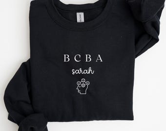Sudadera personalizada BCBA, cuello redondo retro de analista de conducta para mujer, camiseta de regalo para terapeuta, linda camiseta de analista de conducta, U670