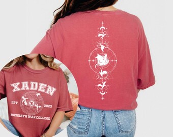 Xaden Riorson T-Shirt, Basgiath College Crest T-Shirt, Drachen Rücken Print Shirt, Vierter Flügel Leser Top, Fantasy Buch T-Shirt, B005