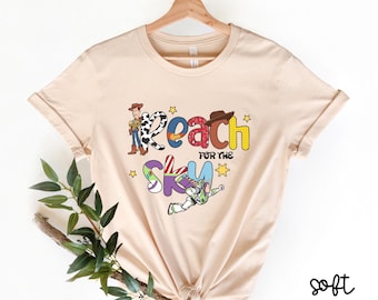 Camiseta "Alcanza el Cielo", camiseta de Toy Story de Disney, camiseta de Buzz Lightyear y Woody, camiseta de vacaciones familiares en Disneyland, camiseta de Disney Pixar, D048