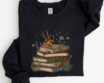 Book Lover Sweatshirt, Cozy Library Crewneck, Vintage Book Stack Shirt, Cottagecore Book Tee, Aesthetic Reader Gift, Literary Art Shirt U437