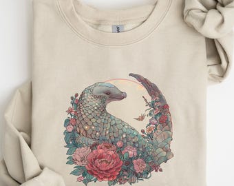 Pangolin Sweatshirt, Nature Lover Crewneck, Wildlife Conservation Sweater, Aesthetic Animal Shirt, Floral Pangolin Art Tee, Animal Tee, U478